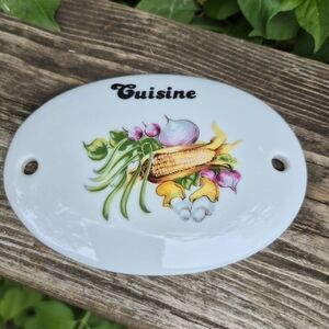 White Vintage French Porcelain Kitchen Sign with Vegetables